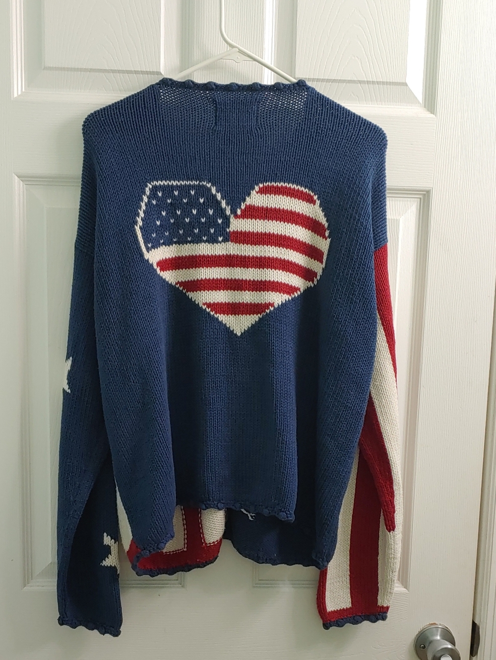 Vintage Rey Wear 90s American Flag Cardigan Chunky Hand Knit Cotton Size M/L